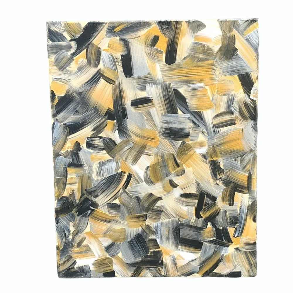 HANDCRAFTED BLACK/GOLD/SILVER/CREAM ABSTRACT ART